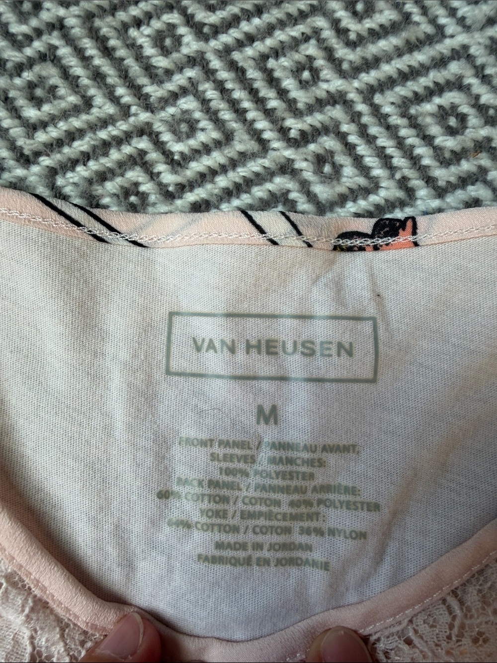 Van Heusen Pink Lace Yoke Floral Leaf Print Top - Picture 4 of 10